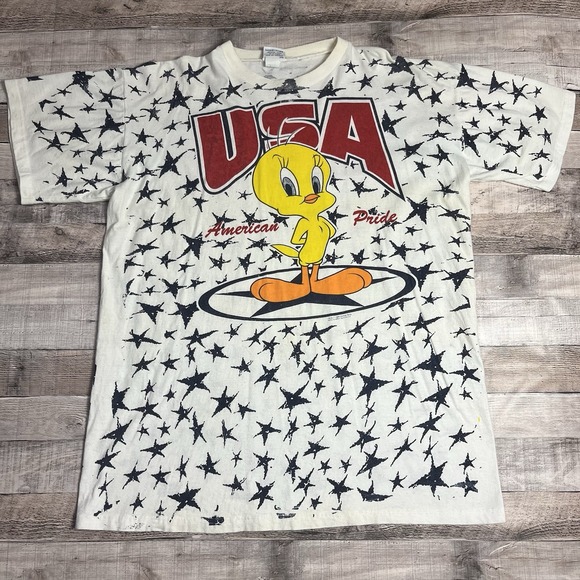 Tops - Tweety Shirt One Size Fits Most White Aop Vintage 90s American Pride USA
